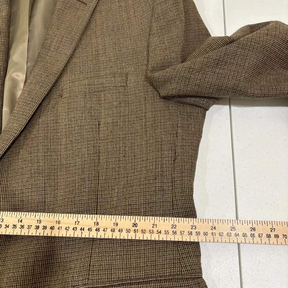 Chaps Ralph Lauren Men's Brown Check 100% Wool Sport Coat Blazer 48L 2-Button